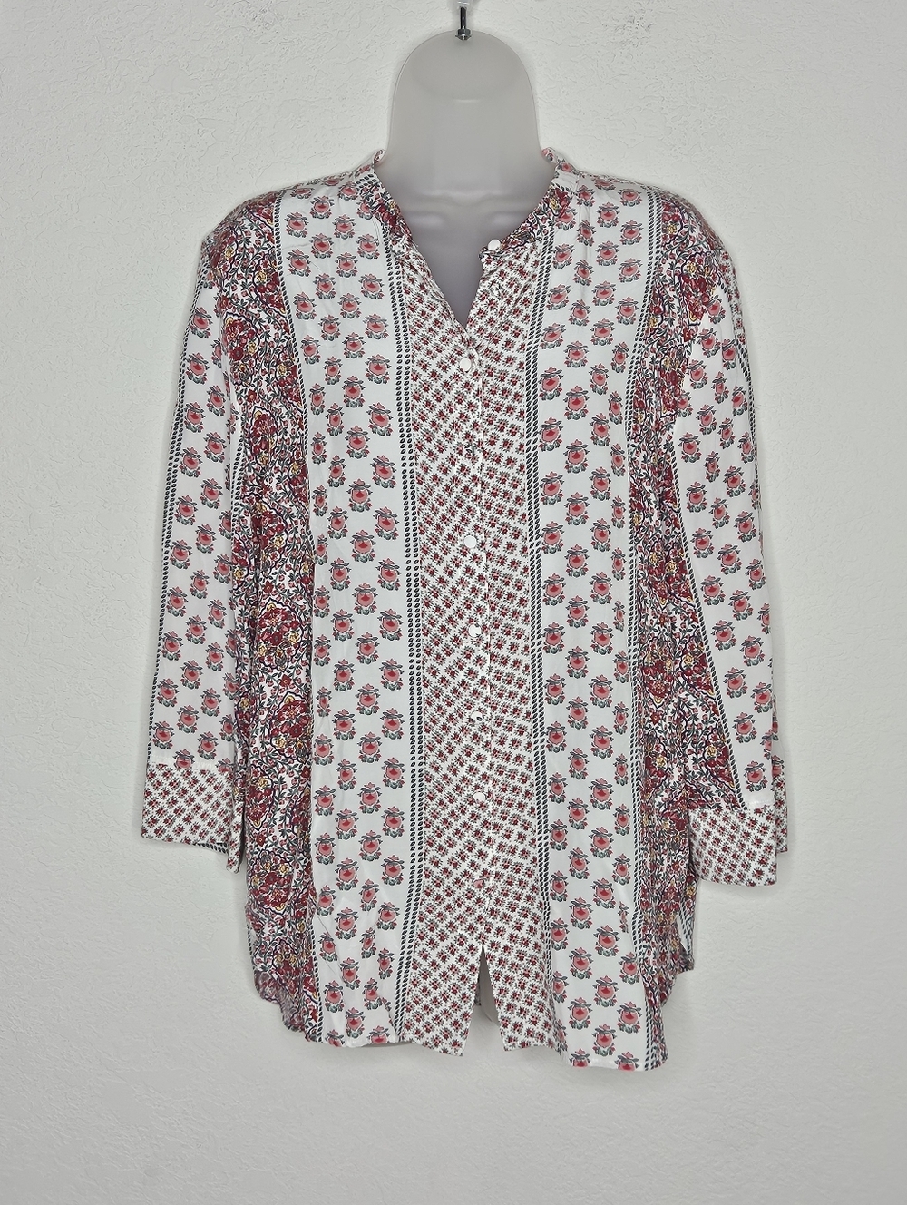 Boden Floral Patchwork Print Blouse Women US 12 Boho Button Front Long Sleeve